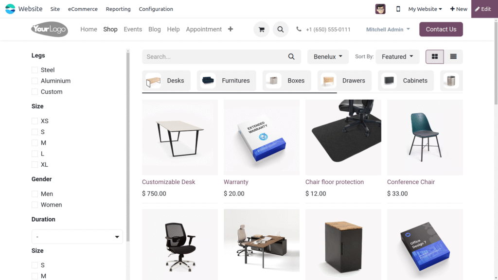 Odoo eCommerce Website Management Module